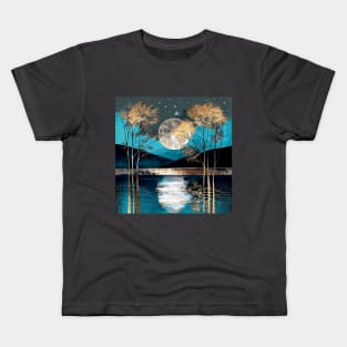 Golden-Leaved Trees Framing a Full Silver Moon Kids T-Shirt